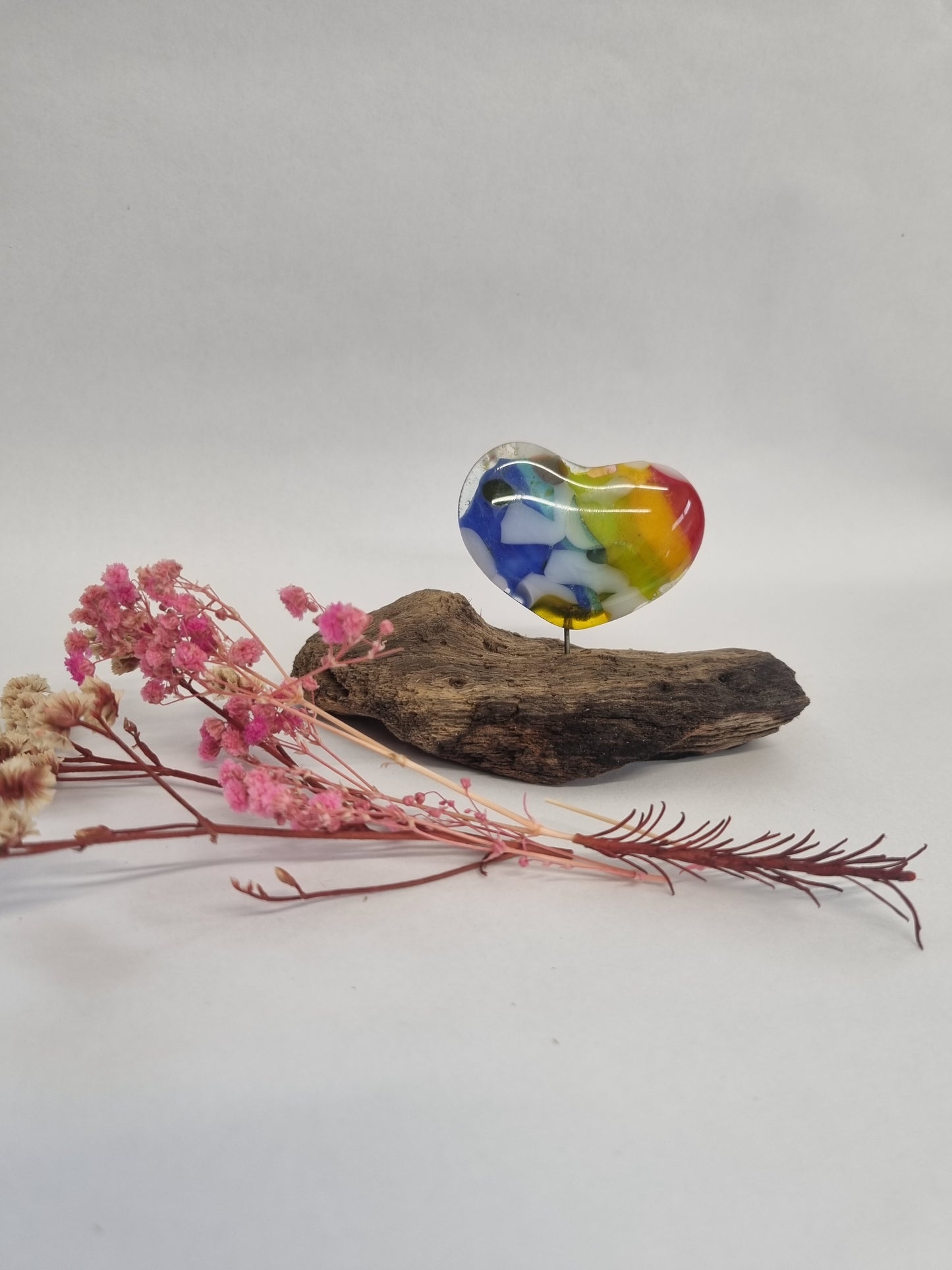 'Heart rainbow' on driftwood.