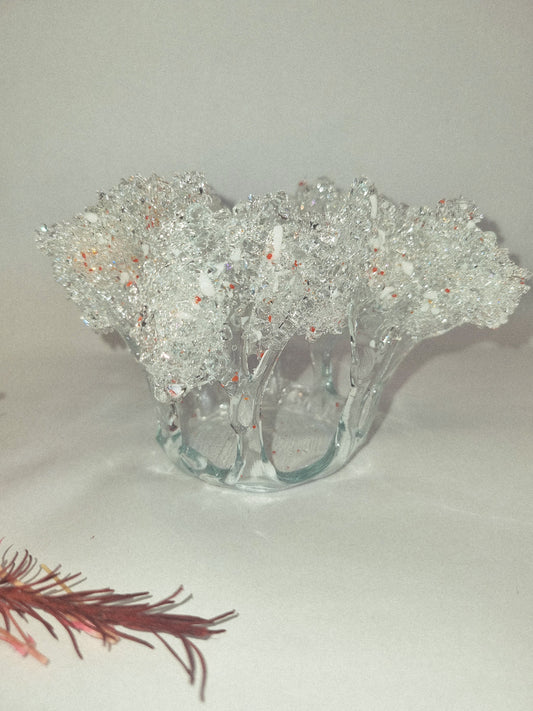 'Winter trees' fused glass tealight holder.