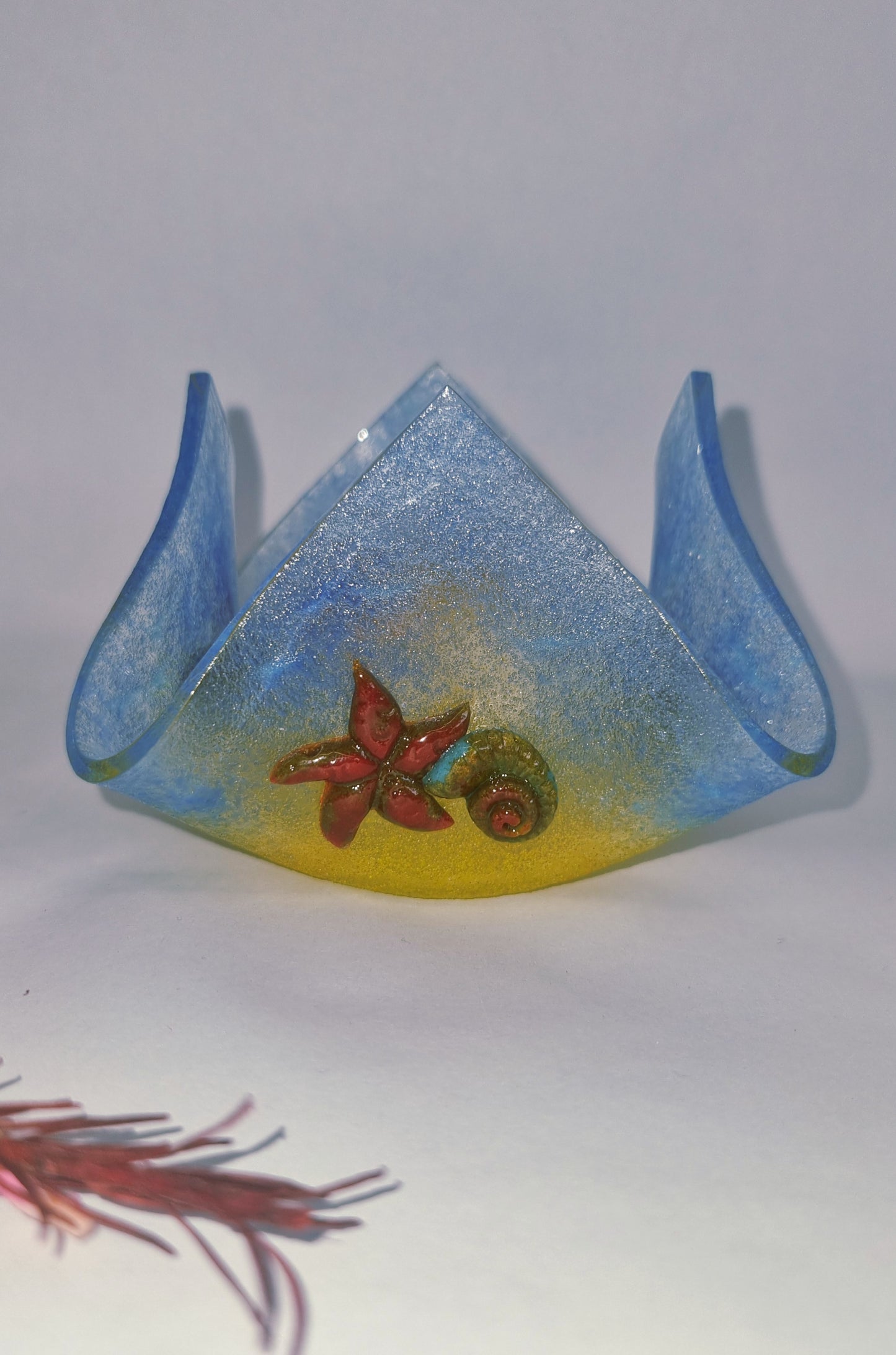 'Day at the beach' fused glass tealight holder.