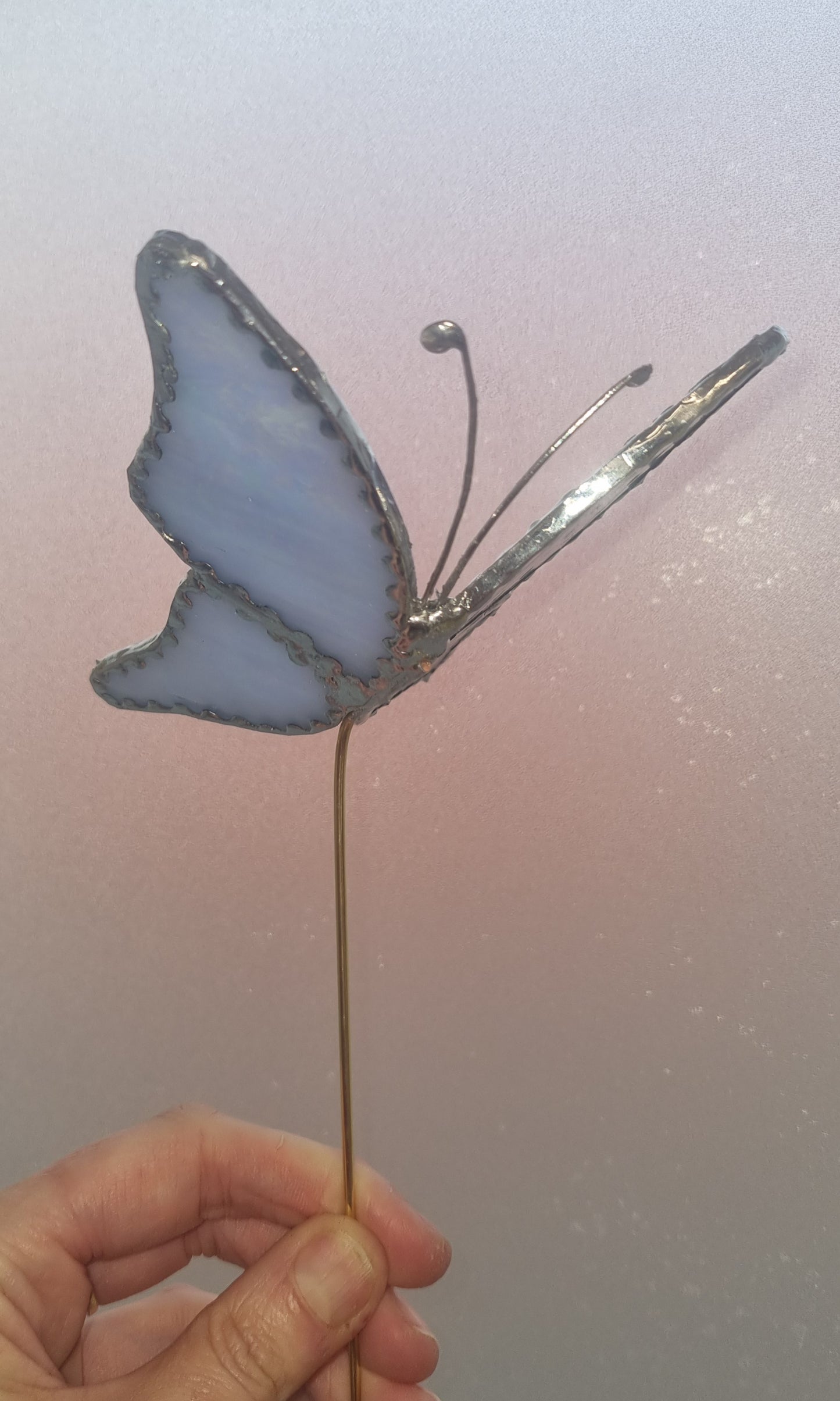 'Plant butterfly' stained glass plant stake.