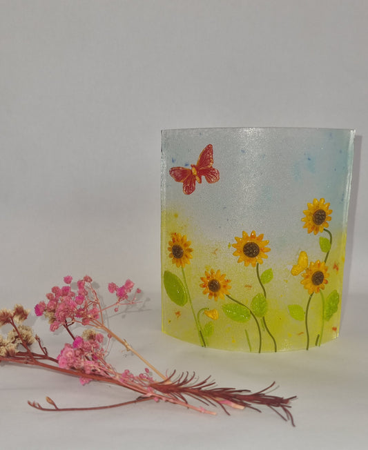'Sunflowers' fused glass panel.