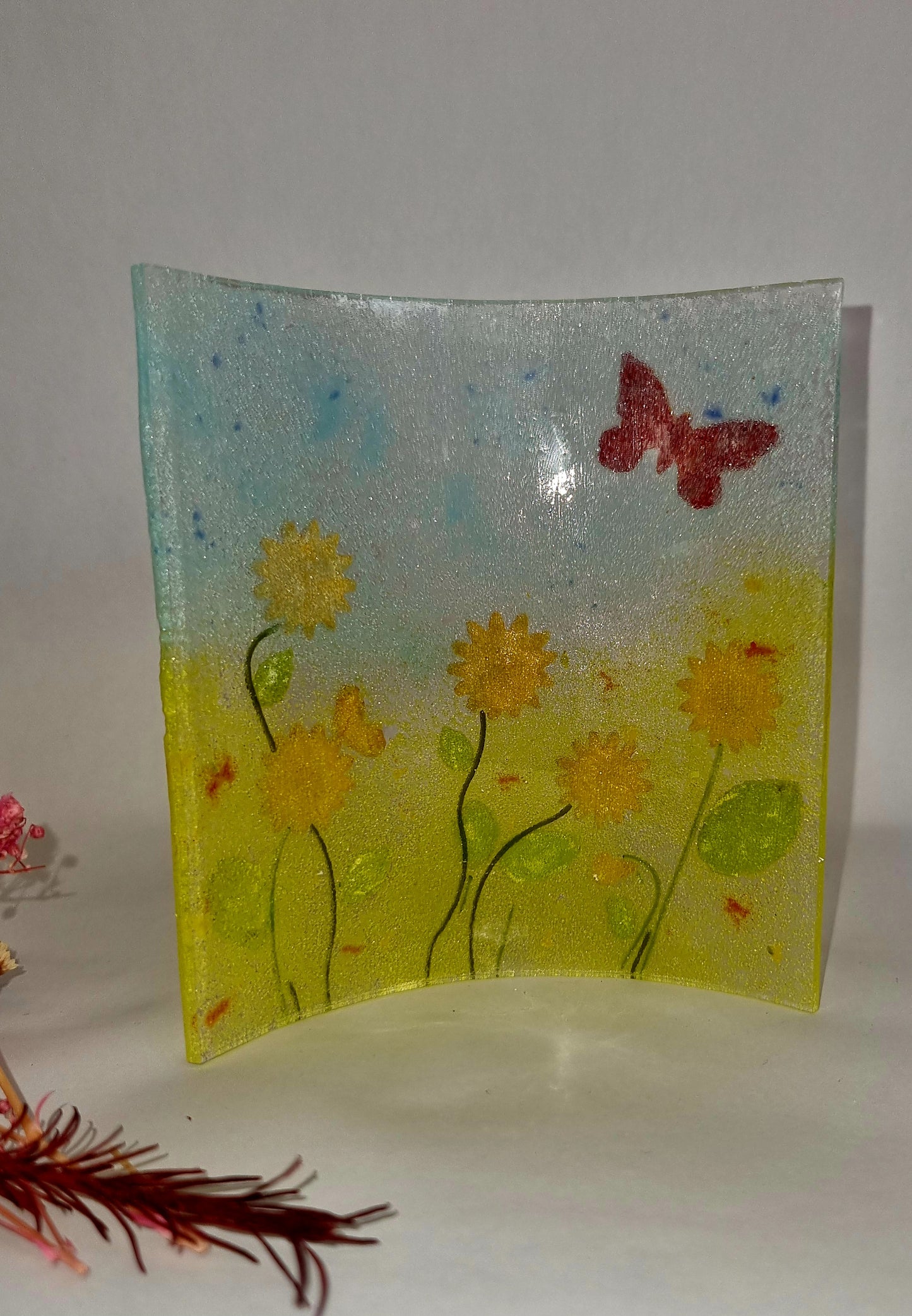 'Sunflowers' fused glass panel.