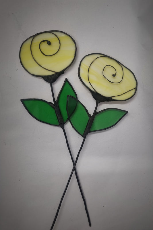 'Roses' stained glass plant stake.