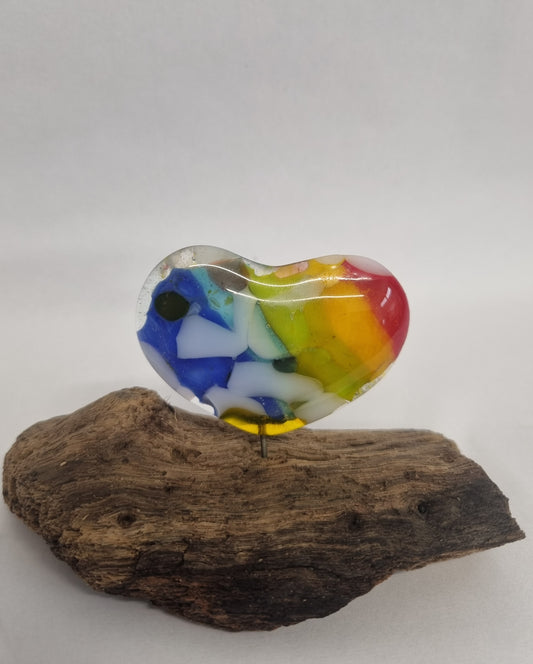 'Heart rainbow' on driftwood.