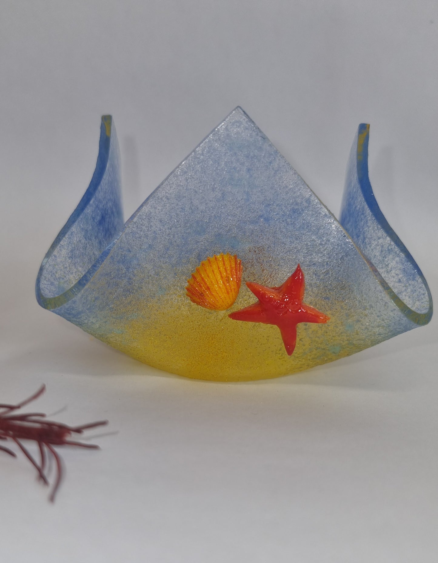 'Day at the beach' fused glass tealight holder.