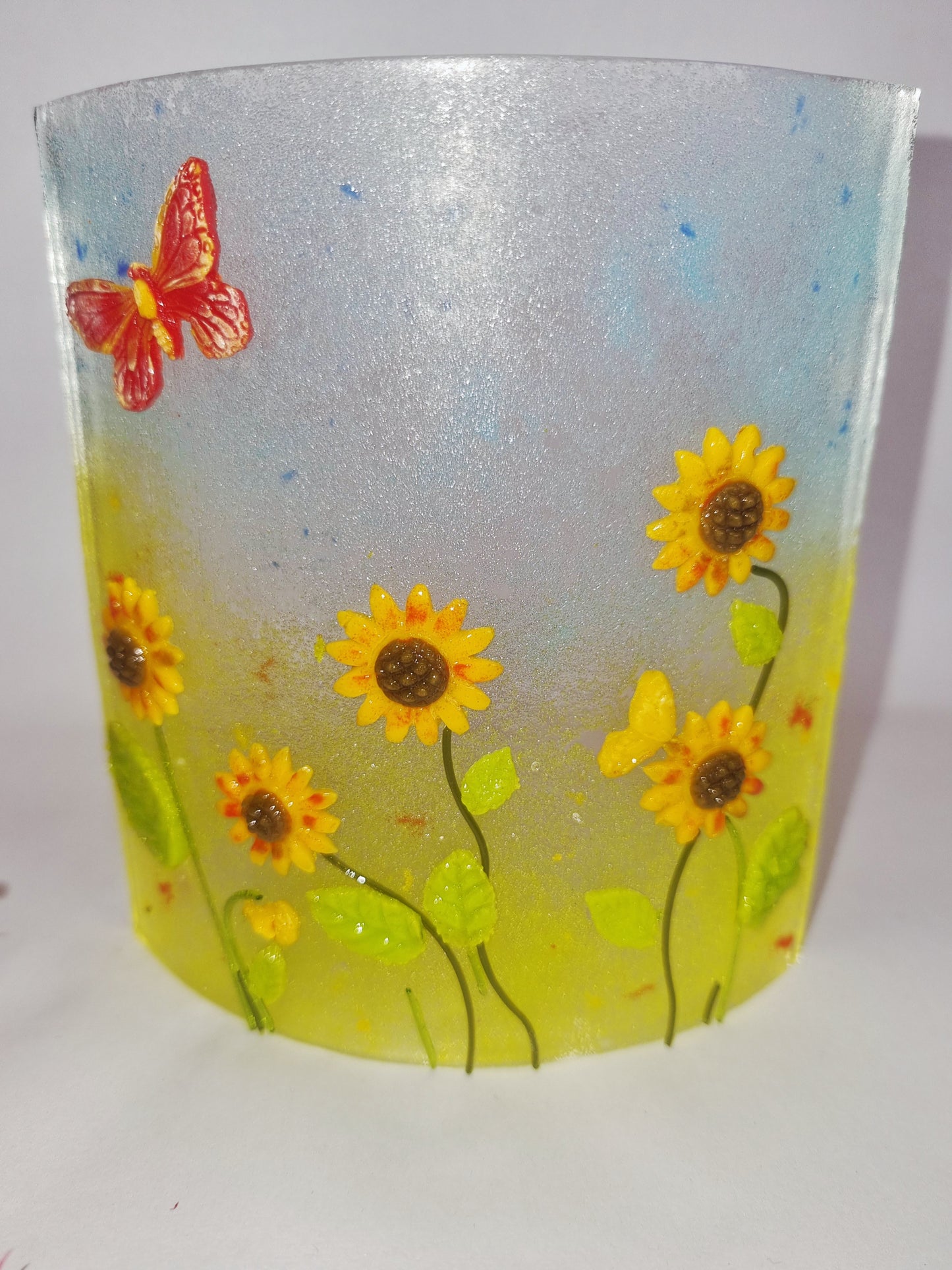 'Sunflowers' fused glass panel.