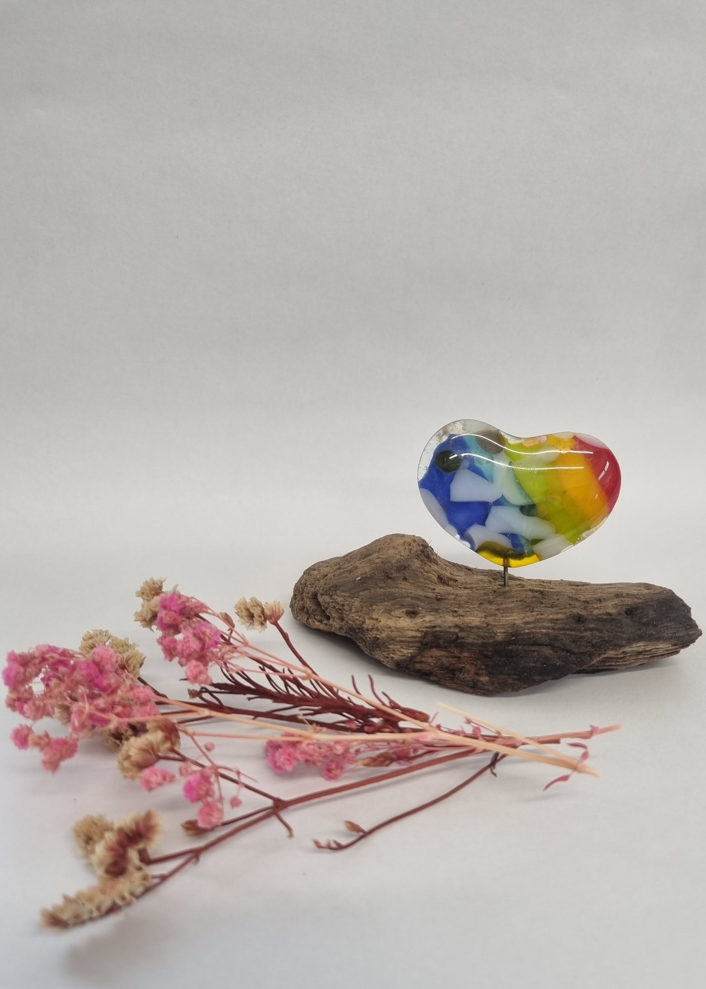 'Heart rainbow' on driftwood.