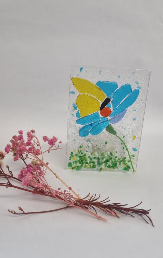 'Butterfly dreams' fused glass mini candle.